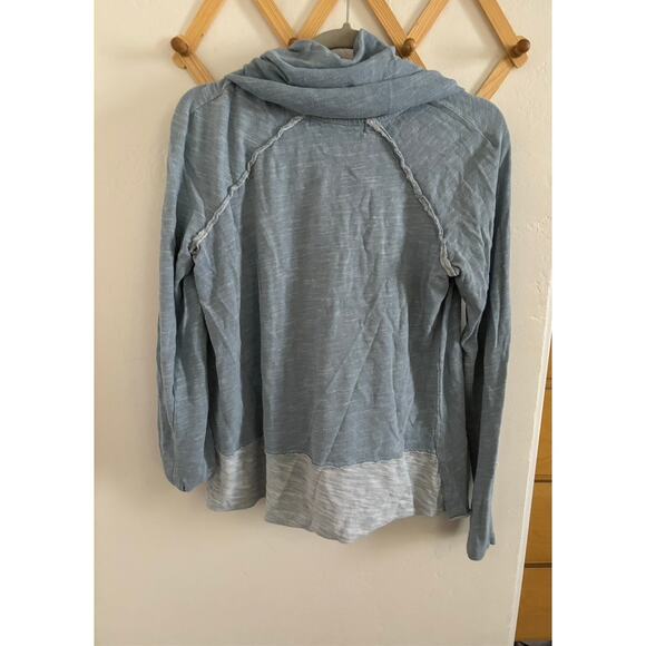 Free People Beach Sweatshirt Women's OS Cocoon Cowl Pullover Light Blue Cotton - Picture 6 of 8